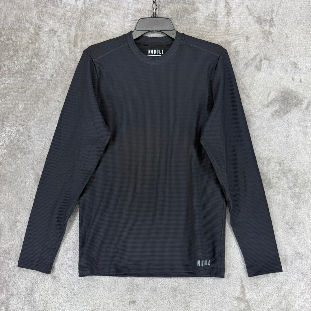 NOBULL Shirt Mens M Waffle Knit Long Sleeve Black Training EUC